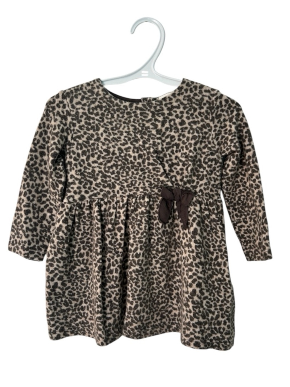 ZARA Girls' Leopard Print Long-Sleeve Dress with Bow